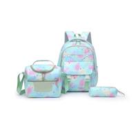 Set di 3 zaini da scuola in nylon per ragazze, zaini, borse portapranzo, astuccio leggero, decompressione e protezione della colonna vertebrale, viola, Verde, L, Rétro