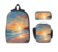Set di 3 zaini da spiaggia con motivo Hawaii Sea Beach per ragazze e ragazzi, con borsa per il pranzo, astuccio, tramonto, oceano, 3 pezzi, borsa termica per il pranzo, regali per donne e uomini
