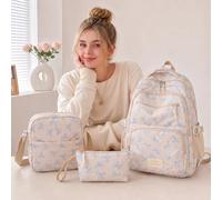 Set di 3 zaini di grande capacità con scatola per il pranzo, Blu, Large | Regali per l'inizio della stagione scolastica