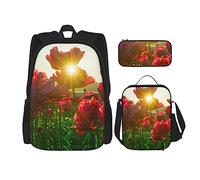 Set di 3 zaini disegnati a mano, set di borse a tracolla regolabili con astuccio portapranzo, Fiori Natura, Taglia unica, Zaini Daypack