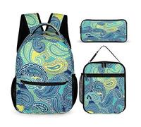 Set di 3 zaini in stile cachemire per bambini, per ragazzi e adolescenti, con portapranzo termico e portapenne, Tt-20, Taglia unica, Zaini Daypack