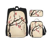 Set di 3 zaini in stile cinese, pittura tradizionale cinese raffigurante un albero figurato con dettagli, effetti pennellati, stampa, borsa per libri, borsa da lavoro e scuola, astuccio portapenne, bo