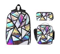 Set di 3 zaini in vetro colorato per ragazze e ragazzi con borsa per il pranzo astuccio per matite geometria arcobaleno 3 pezzi borse scolastiche isolate portapranzo regali per donne uomini