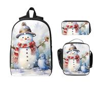 Set di 3 zaini natalizi con pupazzo di neve e uccello, per ragazze e ragazzi, con borsa per il pranzo, astuccio per la scuola, isolato, regalo per donne e uomini