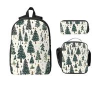 Set di 3 zaini natalizi stellati per ragazze e ragazzi, con borsa per il pranzo, astuccio, albero della foresta, 3 pezzi, borse per la scuola, isolanti, regali per donne e uomini