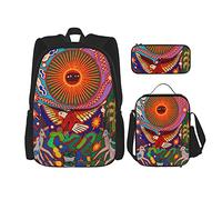 Set di 3 zaini (Oaxaca, Messico, arte tribale messicana Maya) con borsa per libri + borsa per il pranzo + astuccio per matite, zaino carino per università, lavoro, palestra, escursionismo, pesca, bors