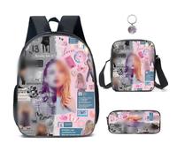 Set di 3 zaini per amanti della musica Singer con portachiavi, 40,6 cm, borsa per il pranzo stampata in 3D, ad alta capacità, per ragazzi e ragazze., Nero , 16in