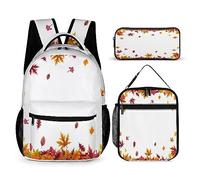Set di 3 zaini per bambini con motivo foglie e borsa per la scuola con portapranzo termico, Tt-15, Taglia unica, Zaini Daypack