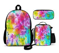 Set di 3 zaini per bambini con motivo koala e orsi per il rientro a scuola, 40,6 cm, con astuccio per il pranzo, per ragazzi e ragazze di 1-6° grado, Tintura a nodo., One Size