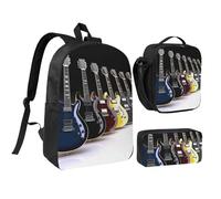 Set di 3 zaini per chitarra elettrica con portapranzo isolato, astuccio per matite, borse leggere per laptop da 17 pollici, borsa per il pranzo a tracolla e astuccio 3 in 1