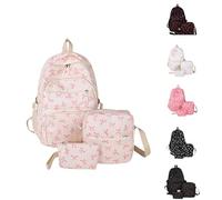 Set di 3 zaini per la scuola con fiocco stampato e astuccio per il pranzo, 3 pezzi, per adolescenti, ragazze, primarie, medie, resistenti, leggere, con stampa ciliegia, zaino da viaggio, A-Nero, A