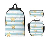 Set di 3 zaini per la scuola con motivo a stelle e pittura a olio, per ragazze e ragazzi, con borsa per il pranzo, astuccio per il pranzo, per donne e uomini