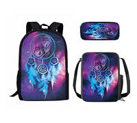 Set di 3 zaini per la scuola con stampa africana per bambini, zaino leggero a tracolla, astuccio per matite e borsa per il pranzo, Acchiappasogni W, Taglia unica, Zaini Daypack