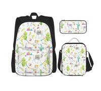 Set di 3 zaini per la scuola con stampa alpaca e lama cactus, grande capacità, impermeabile, con borsa termica per il pranzo e astuccio per matite per ragazzi delle scuole medie e per il rientro a