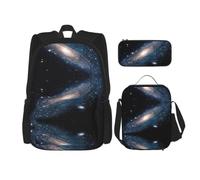 Set di 3 zaini per la scuola con stampa di galassia universo e stelle, grande capacità, resistente all'acqua, con borsa termica per il pranzo e astuccio per matite per ragazzi delle scuole medie