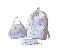 Set di 3 zaini per la scuola per bambini, grazioso zaino per la scuola Kawaii per ragazze, design estetico con fiocco, leggero, borsa per libri per laptop con astuccio e zaino da passeggio per donne