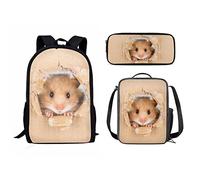Set di 3 zaini per la scuola per ragazze e ragazzi, zaino da viaggio per libri, portapranzo per donne, uomini, adulti, astuccio portapenne, borse a tracolla, Simpatico topolino., Taglia unica, Zaini