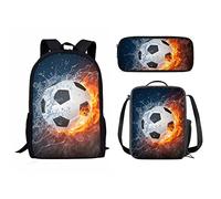 Set di 3 zaini per la scuola per ragazze e ragazzi, zaino da viaggio per libri, portapranzo per donne, uomini, adulti, astuccio portapenne, borse a tracolla, Football Fire W, Taglia unica, Zaini