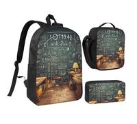 Set di 3 zaini per matematica con portapranzo isolato, astuccio per matite, borse leggere per laptop da 17 pollici, borsa per il pranzo a tracolla e astuccio, set 3 in 1