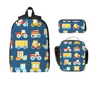 Set di 3 zaini per ragazze e ragazzi, con borsa per il pranzo, astuccio per matite e camion dei cartoni animati, 3 pezzi, borse per la scuola, isolate, regali per donne e uomini