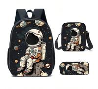 Set di 3 zaini per studenti con motivo astronauta, zaino leggero per il tempo libero all'aperto per ragazzi, combinazione di 3 pezzi: zaino scolastico, borsa a tracolla e astuccio astronauta uno,razzo