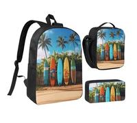 Set di 3 zaini per tavola da surf con portapranzo isolato e astuccio per matite, borse leggere per laptop da 17 pollici, borsa per il pranzo a tracolla e astuccio, set 3 in 1