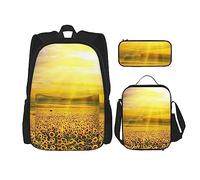 Set di 3 zaini per vigneti, borsa a tracolla regolabile con astuccio portapranzo, Opera d'arte di girasole, Taglia unica, Zaini Daypack