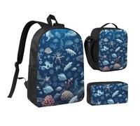Set di 3 zaini subacquei con portapranzo isolato e astuccio per matite, borse leggere per laptop da 17 pollici, borsa per il pranzo a tracolla e astuccio, set 3 in 1