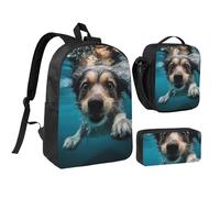 Set di 3 zaini subacquei per cani, con portapranzo isolato, astuccio per matite, borse leggere per laptop da 17 pollici, borsa per il pranzo a tracolla e astuccio 3 in 1