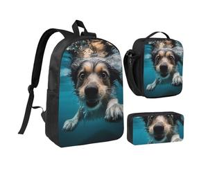 Set di 3 zaini subacquei per cani, con portapranzo isolato, astuccio per matite, borse leggere per laptop da 17 pollici, borsa per il pranzo a tracolla e astuccio 3 in 1