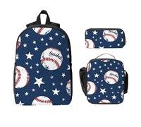 Set di 3 zaini vintage a forma di stella da baseball, per ragazze e ragazzi, con borsa per il pranzo, astuccio, palla sportiva, 3 pezzi, borsa termica per il pranzo, regali per donne e uomini