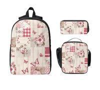 Set di 3 zaini vintage con rose per ragazze e ragazzi, con borsa per il pranzo, astuccio per matite e farfalle, 3 pezzi, borsa termica per il pranzo, regali per donne e uomini