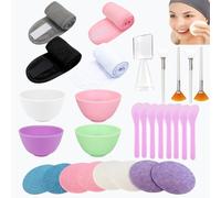 Set di 30 accessori per estetista per il viso, strumenti fai da te, 4 ciotole in silicone per il viso, 4 spazzole a ventaglio per maschera facciale, 5 fasce per il viso, 8 spugne compresse per il viso