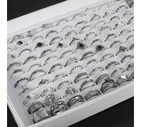 Set di 30 anelli in lega di stile gotico unico, impreziosito con gemme nere - Versatili, alla moda, adatti per l"uso quotidiano e le feste (scatola non inclusa) Lega di zinco