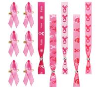 Set di 30 braccialetti ottobre rosa in poliestere regolabile + 30 spille, nastro rosa, accessori per eventi di sensibilizzazione al cancro al seno, decorazione per feste, Photobooth, idea regalo