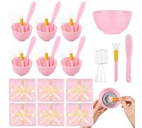 Set di 30 ciotole per feste spa, maschere per il viso per ragazze e donne, include 6 asciugamani, 6 spazzole, 6 spatole e 6 misurini, bomboniere rosa per feste di compleanno per la cura della pelle