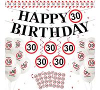 Set di 30 decorazioni per compleanno, 30 palloncini Happy Birthday, colore rosso e bianco, con palloncini, ghirlanda, adesivi, stelle filanti, per uomini e donne, 30 anni, decorazione di compleanno