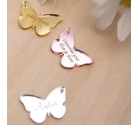 Set di 30 etichette personalizzate a forma di farfalla in acrilico effetto specchio, biglietti per matrimonio, battesimo (3 x 2,1 cm)