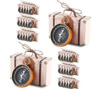 Set di 30 mini bussole + mini valigie per caramelle a tema creativo per ospiti con etichette in kraft e spago di iuta, decorazioni per feste a tema viaggi, ornamenti
