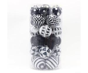 Set di 30 ornamenti natalizi in plastica con giunti senza cuciture e vari modelli per la decorazione del ciondolo dell'albero (nero)