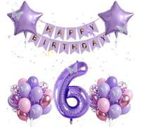 Set di 30 palloncini rosa viola per 6° compleanno per ragazze, palloncini di compleanno rosa viola con numero 6 a tema farfalla per ragazze di 6 anni decorazione per feste