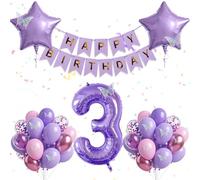 Set di 30 palloncini rosa viola per il 3° compleanno, palloncini di compleanno rosa viola con numero 3 a tema farfalla per ragazze di 3 anni decorazione per feste