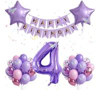 Set di 30 palloncini rosa viola per il 4° compleanno, palloncini di compleanno rosa viola con numero 4 a tema farfalla per ragazze di 4 anni decorazione per feste