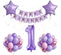 Set di 30 palloncini rosa viola per il primo compleanno per ragazze, palloncini di compleanno rosa viola con numero 1 a tema farfalla per ragazze di 1 anno decorazione per feste