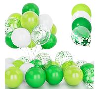 30Pcs Palloncini Verdi, 12 Pollici Verdi Confetti Palloncini, Lattice Elio Scuro Verde Chiaro e Bianco Palloncini con Nastroper Compleanno Matrimonio Bambini Baby Shower Feste Decorazioni