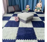 Set di 30 piastrelle in schiuma ad incastro in peluche, 30 pezzi, 30,5 x 30,5 cm, tappetini in schiuma a puzzle, morbidi e soffici, quadrati, con texture a pelo lungo, colore: verde menta e blu navy