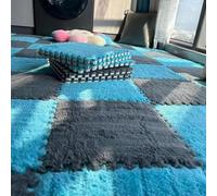 Set di 30 piastrelle in schiuma ad incastro in peluche, 30 pezzi, 30,5 x 30,5 cm, tappetini in schiuma a puzzle, morbidi e soffici, quadrati, con texture a pelo lungo (blu lago + grigio)