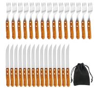 Set di 30 posate da bistecca, in acciaio, con 15 coltelli da bistecca e 15 forchette, posate da bistecca per 15 persone, coltello da bistecca, non lavabile in lavastoviglie (marrone)