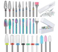 Set di 30 punte per fresa unghie con supporto a 30 fori, 12 punte in carburo da 3/32 pollici, 7 punte diamantate per unghie, 7 punte per unghie in ceramica, 2 punte fresa unghie quarzo per unghie