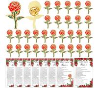 Set di 30 spille commemorative a forma di rosa, tra cui spilla a forma di rosa e biglietto poesia, spille commemorative per funerali, rose, regalo commemorativo per ospiti e partecipanti al giorno